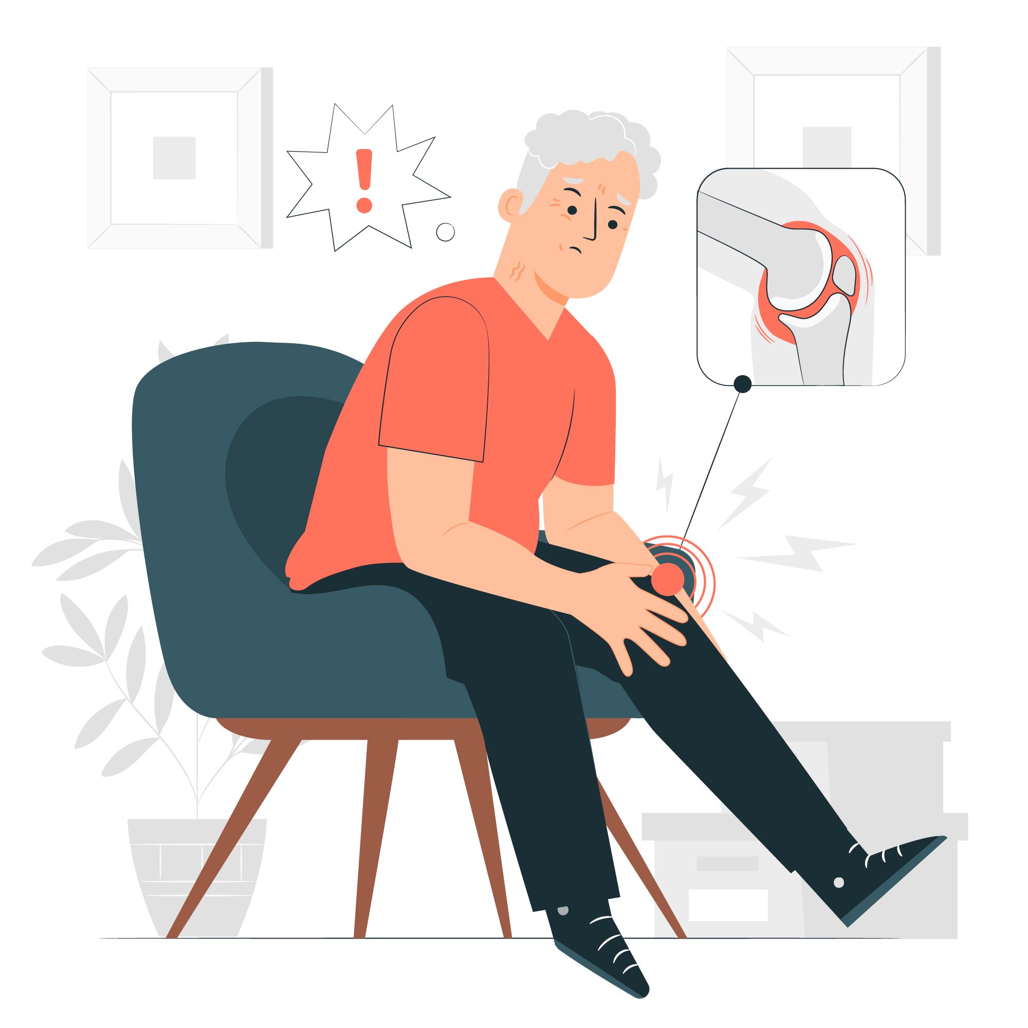 Illustration showing patient suffering with knee pain